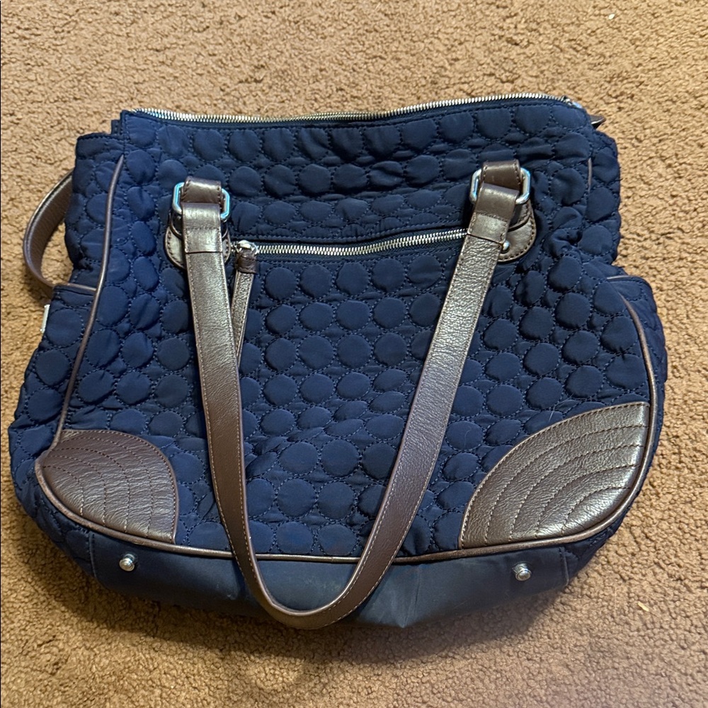 Vera Bradley Navy Quilted Shoulder Bag with Brown Accents